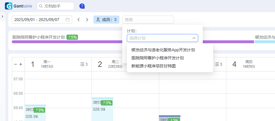 Ganttable,时间管理,按项目、任务搜索